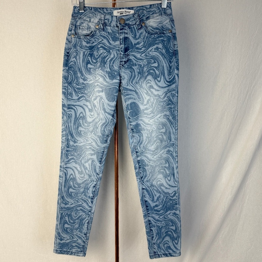 GOGO Jeans Women's Blue Marble Print Denim Jeans‎ Trendy Casual